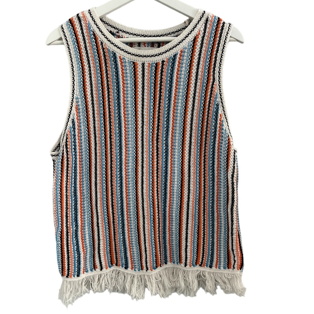 Lou & Grey for LOFT Size LG Women's Sleeveless Cotton Fringe Hem boho Tank Top